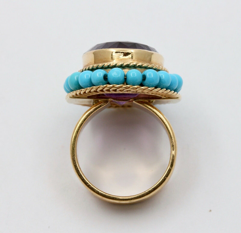 Vintage 18K Huge Amethyst Turquoise Statement Ring