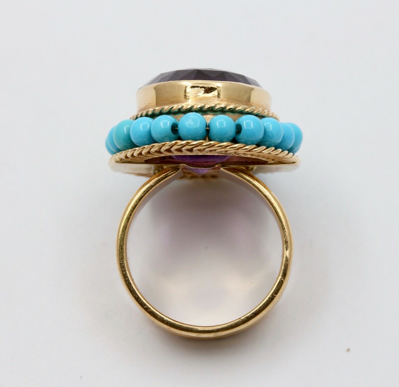 Vintage 18K Huge Amethyst Turquoise Statement Ring