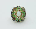 Vintage Cluster Ring 14K Yellow Gold Opal Sapphires Diamonds