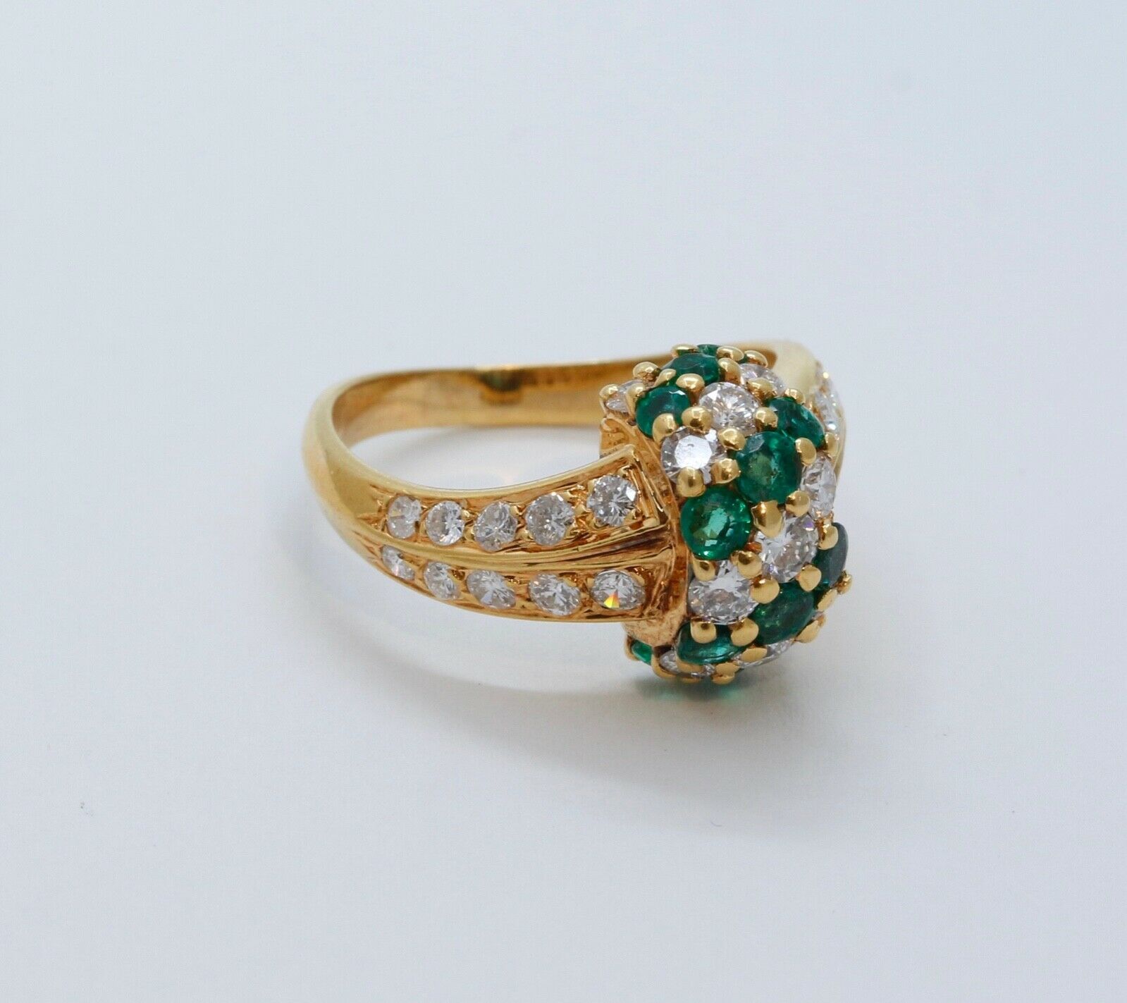 Vintage Bypass Diamonds and Emeralds 14K Yellow Gold Ring