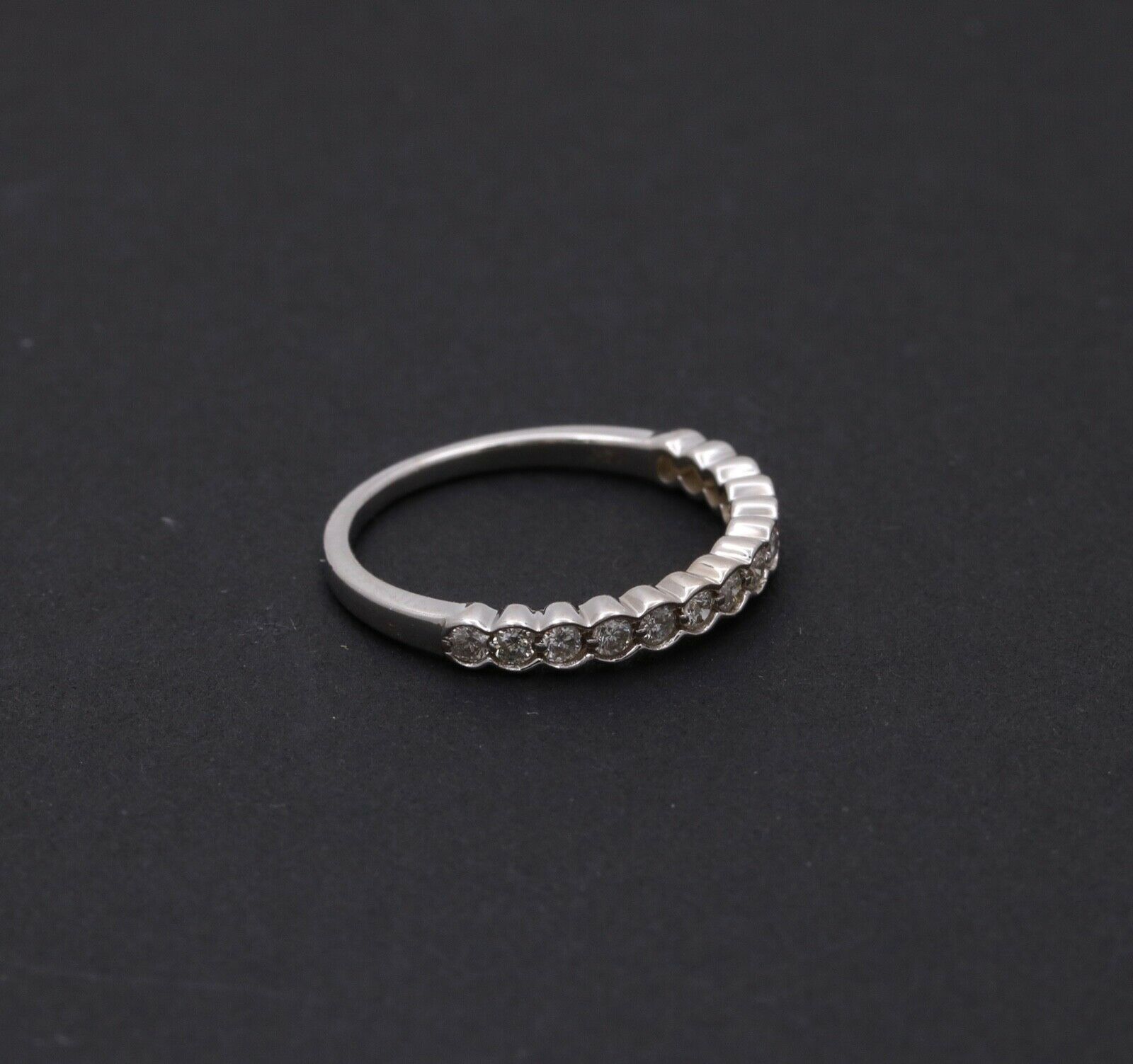 Vintage Diamonds 14K White Gold Wedding Band Stacking Ring