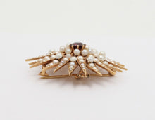 Load image into Gallery viewer, Victorian Starburst 14K Yellow Gold Garnet Seed Pearls Pendant Brooch Pin
