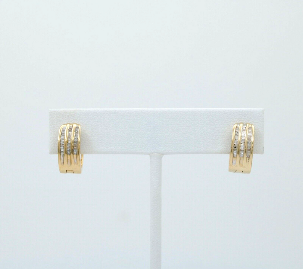 Vintage Hearts Diamonds 14K Yellow Gold Huggie Earrings