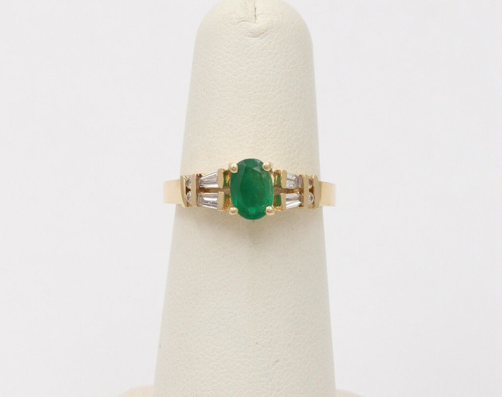 Lovely Vintage Emerald Baguette Diamonds 14K Yellow Gold Ring