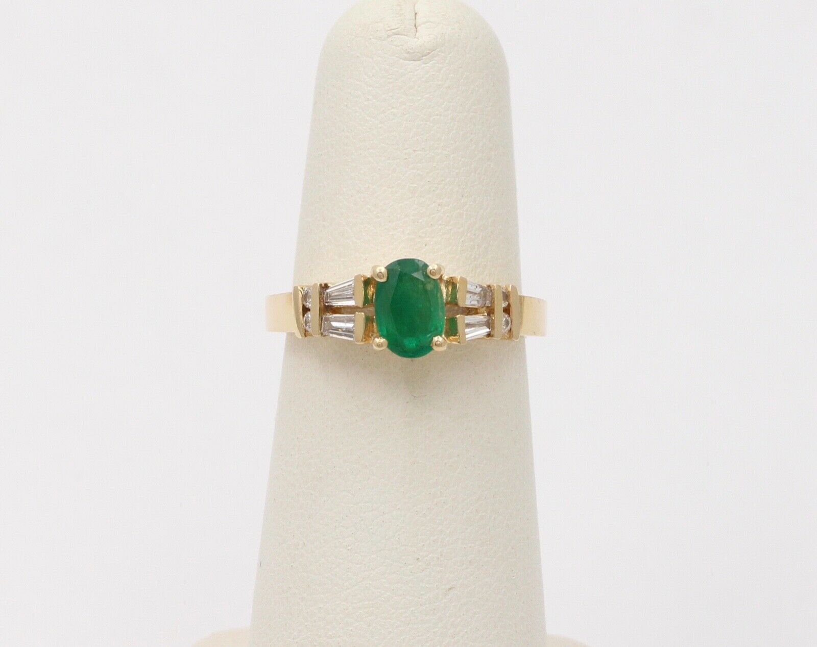 Lovely Vintage Emerald Baguette Diamonds 14K Yellow Gold Ring