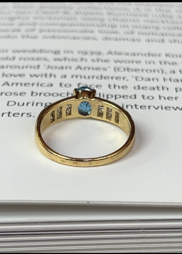 Vintage 14K Yellow Gold Blue Topaz & Diamond Ring, Engagement Ring