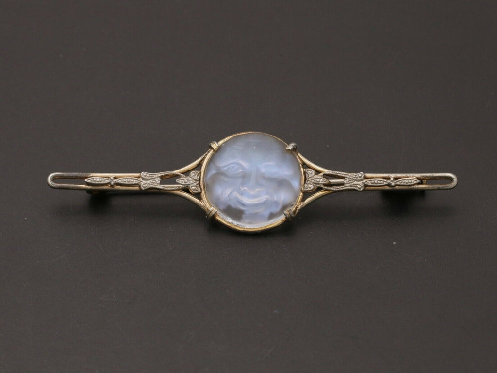 Vintage Man In The Moon Art Glass GF Brooch Pin