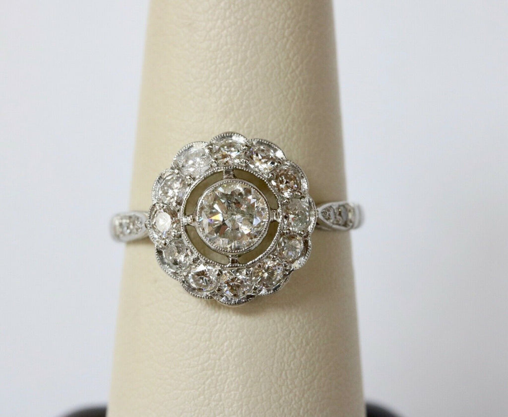 Brilliant French Art Deco Floral Ring Diamonds Platinum Ring