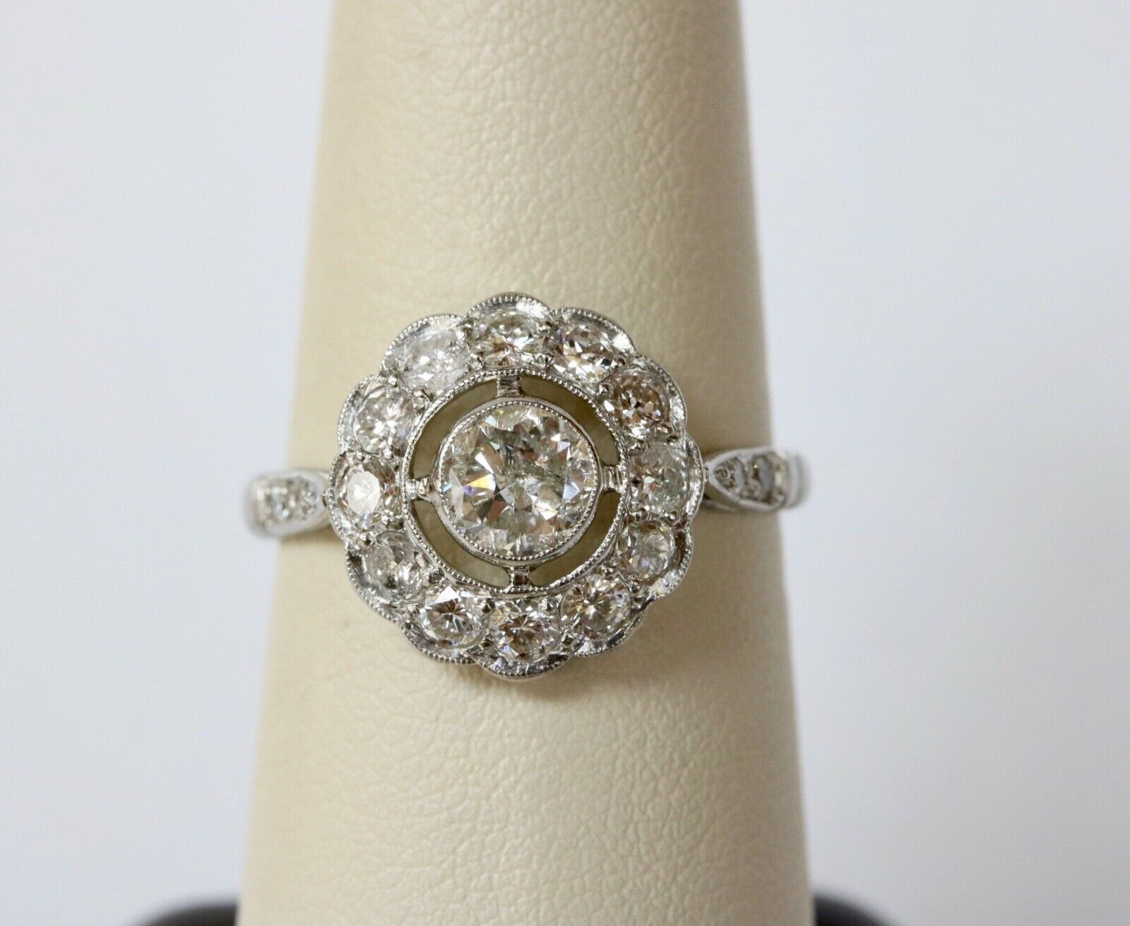 Brilliant French Art Deco Floral Ring Diamonds Platinum Ring