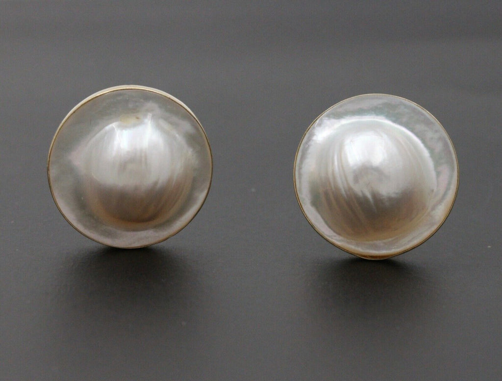Vintage Mabe Pearl 14K Yellow Gold Earrings