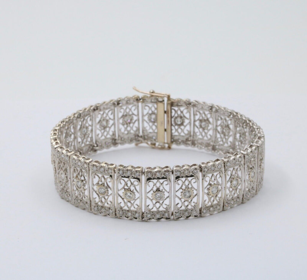 Art Deco Diamond 18K White Gold Filagree Bracelet
