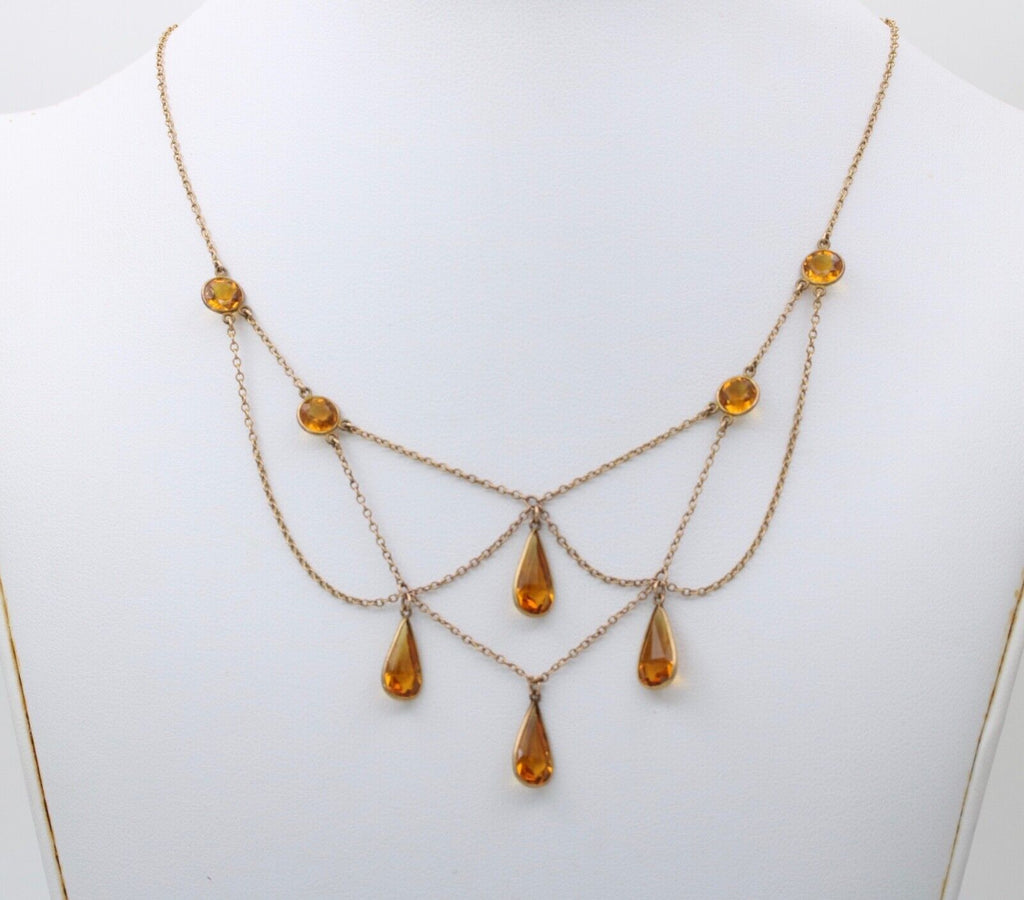Vintage Festoon Chandelier Citrine Gold Filled Necklace