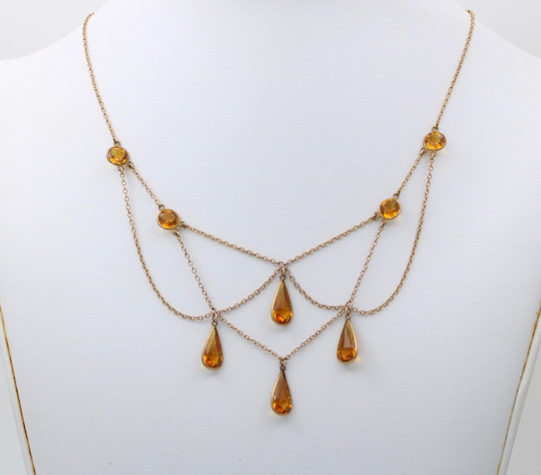 Vintage Festoon Chandelier Citrine Gold Filled Necklace