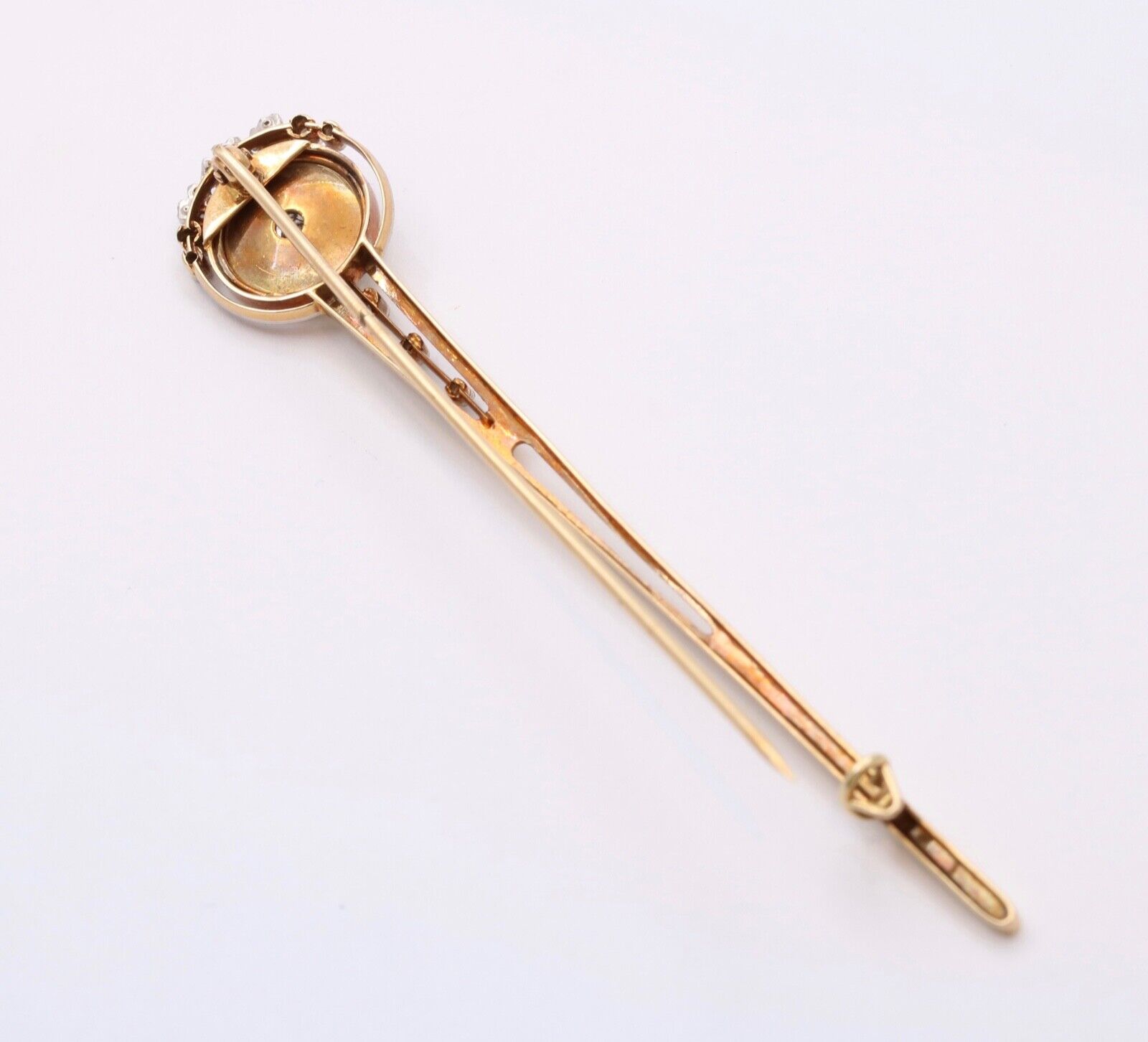 Incredible Victorian Old Euro Rose Cut Cloth 14K YG WG Brooch Pin