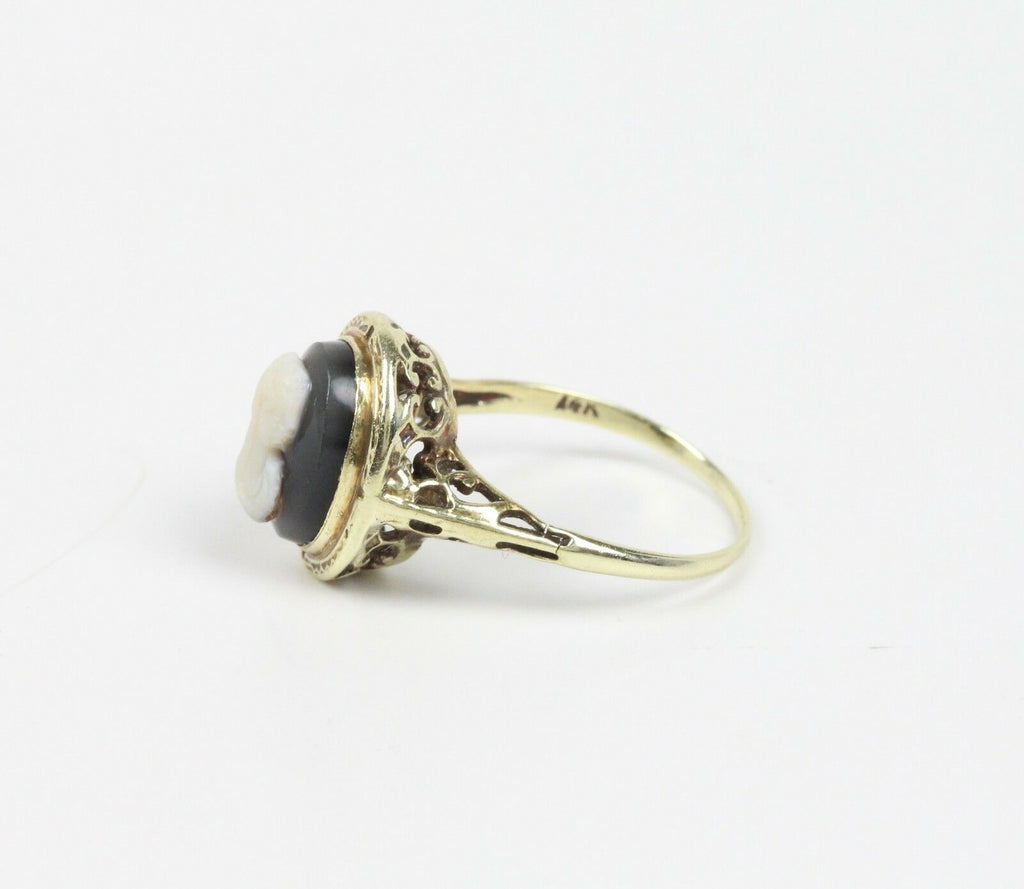 Victorian Cameo Ring 14K White Gold Black Onyx