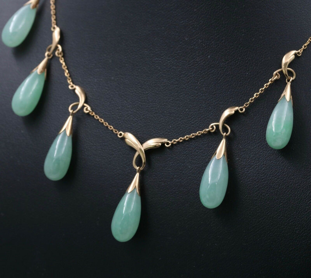 Vintage Jade 14K Chandelier 14K Yellow Gold Necklace