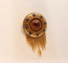 Load image into Gallery viewer, Victorian Memorial Garnet Lapis Lazuli 14K Yellow Gold Brooch Pin
