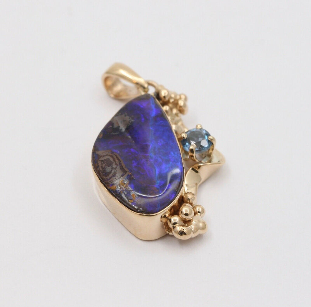 Beautiful Boulder Opal Topaz 14K Yellow Gold Pendant