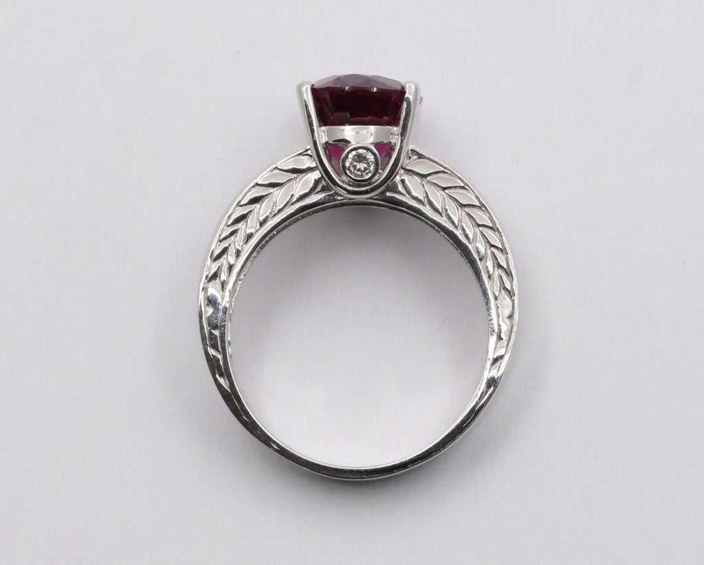 Large Cocktail Rhodolite Garnet Diamonds 14K White Gold Ring