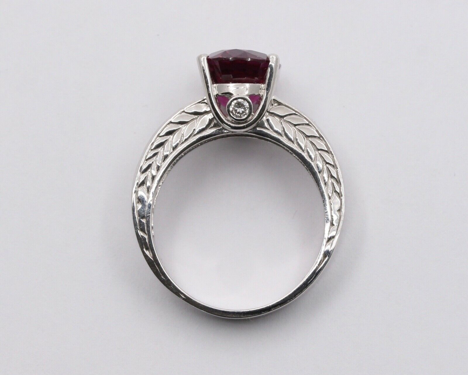 Large Cocktail Rhodolite Garnet Diamonds 14K White Gold Ring