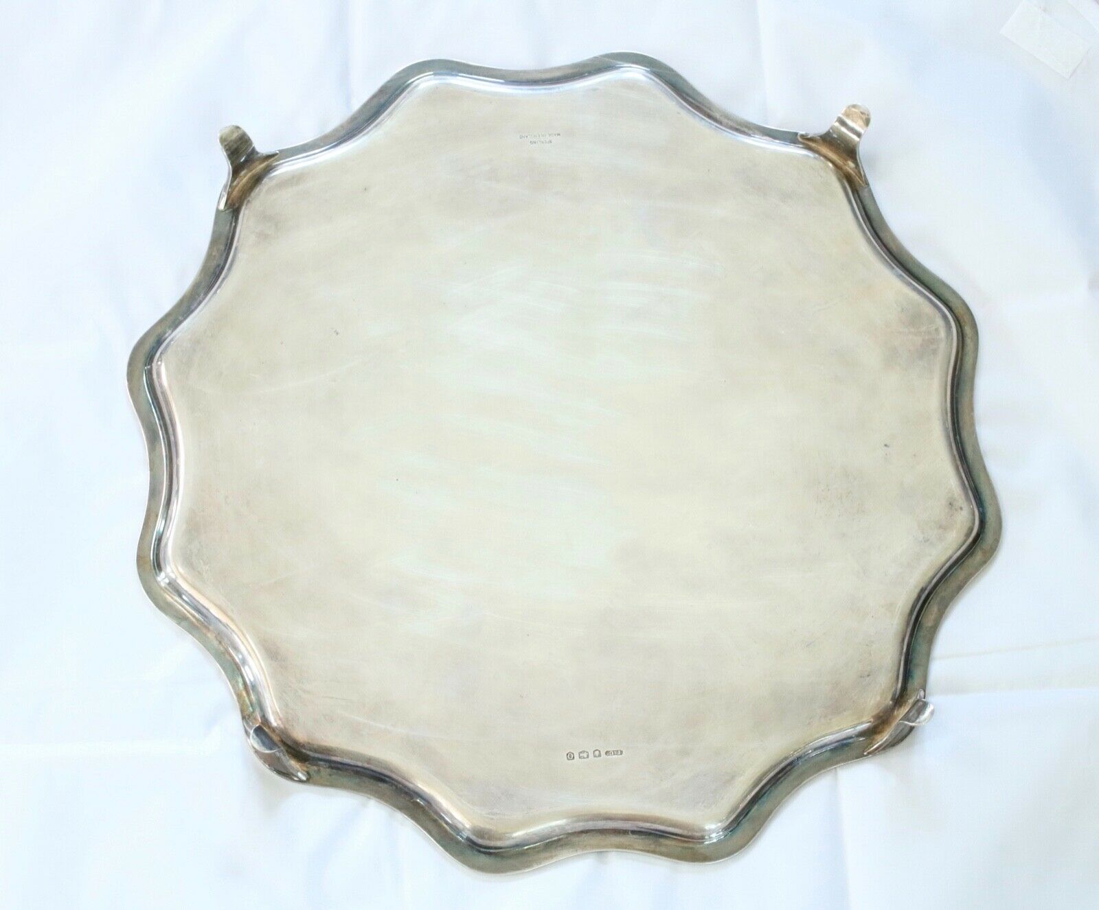 Tiffany and Co. English Sterling Silver 925 Scalloped Round Serving Tray