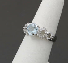 Load image into Gallery viewer, Vintage 14K White Gold Aquamarine Diamond Ring Band, Engagement Ring.
