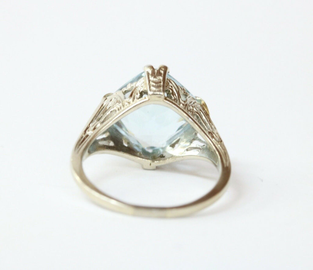 Art Deco 18K White Gold Synthetic Aquamarine Ring