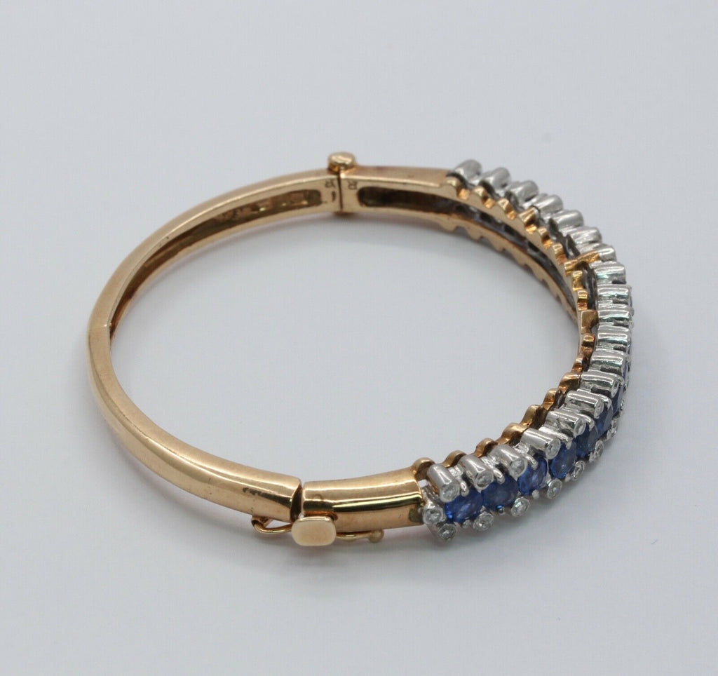 Lovely Vintage Ladies Bangle Bracelet 14K Sapphires Diamonds