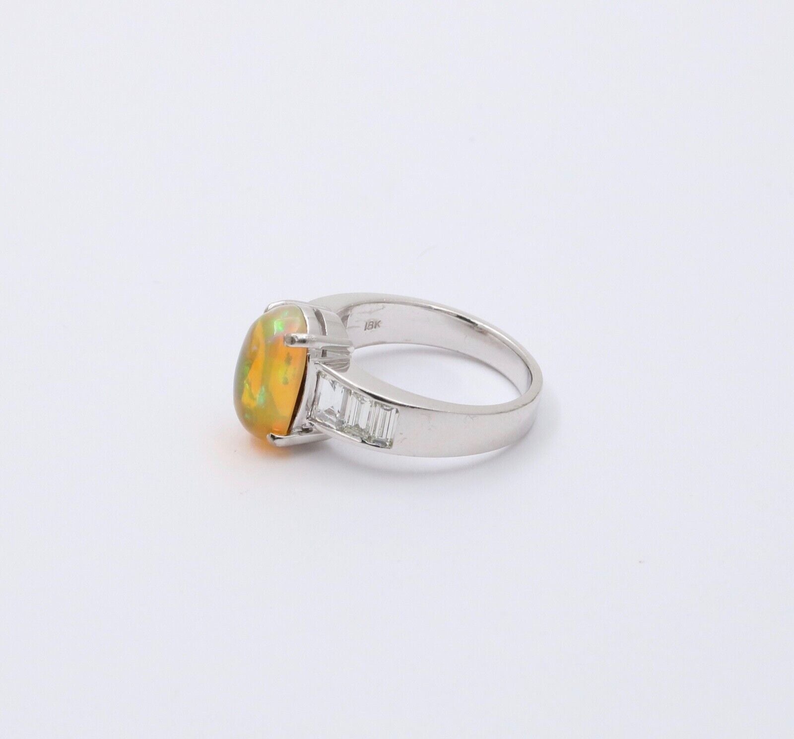 Vintage 18K White Gold Ethiopian Opal and Diamond Alternative Engagement Ring