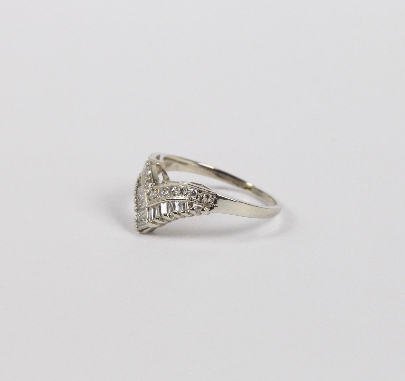 Vintage 14K White Gold Diamond "V" Shaped Wedding Band