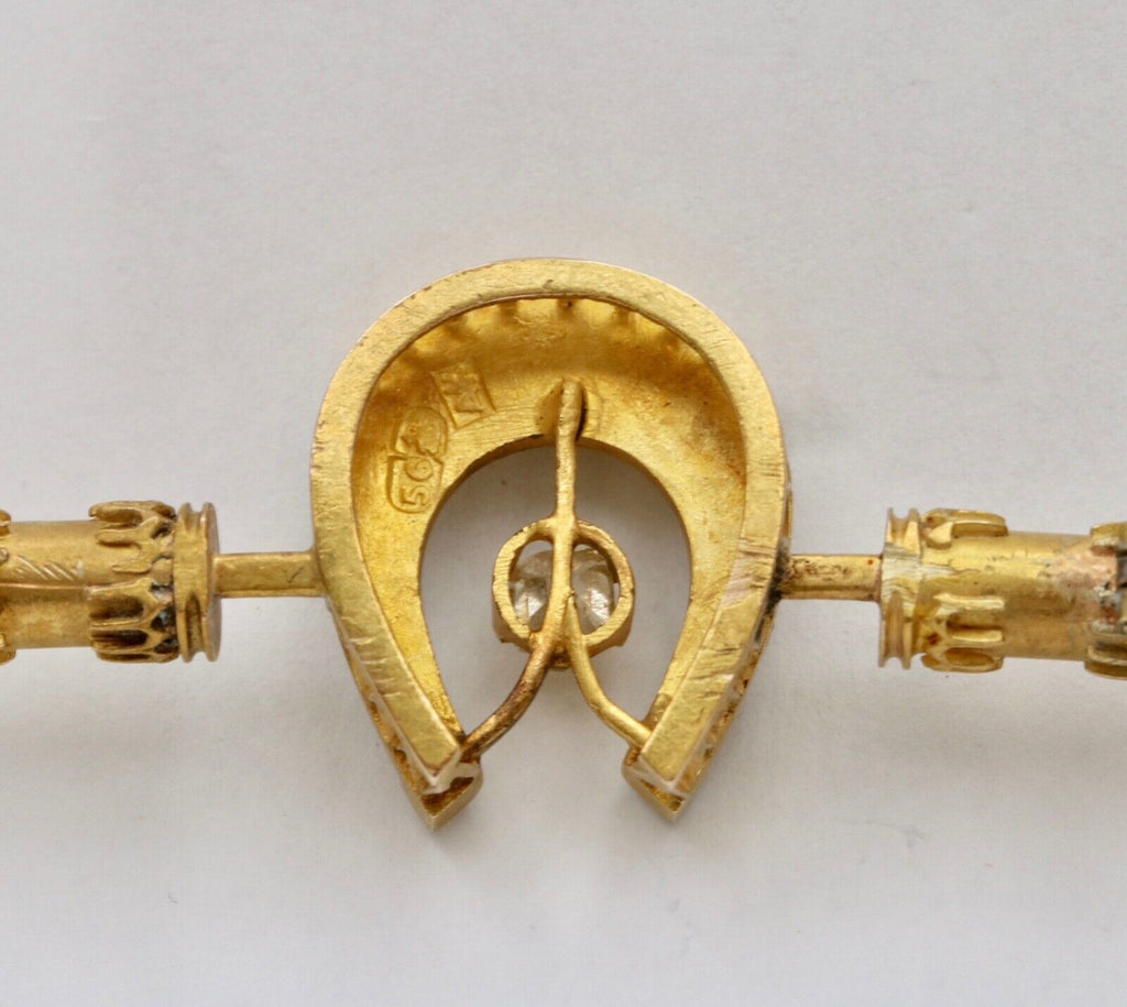 Victorian Era Russian Diamond Seed Pearls 16K Yelllow Gold Brooch Pin