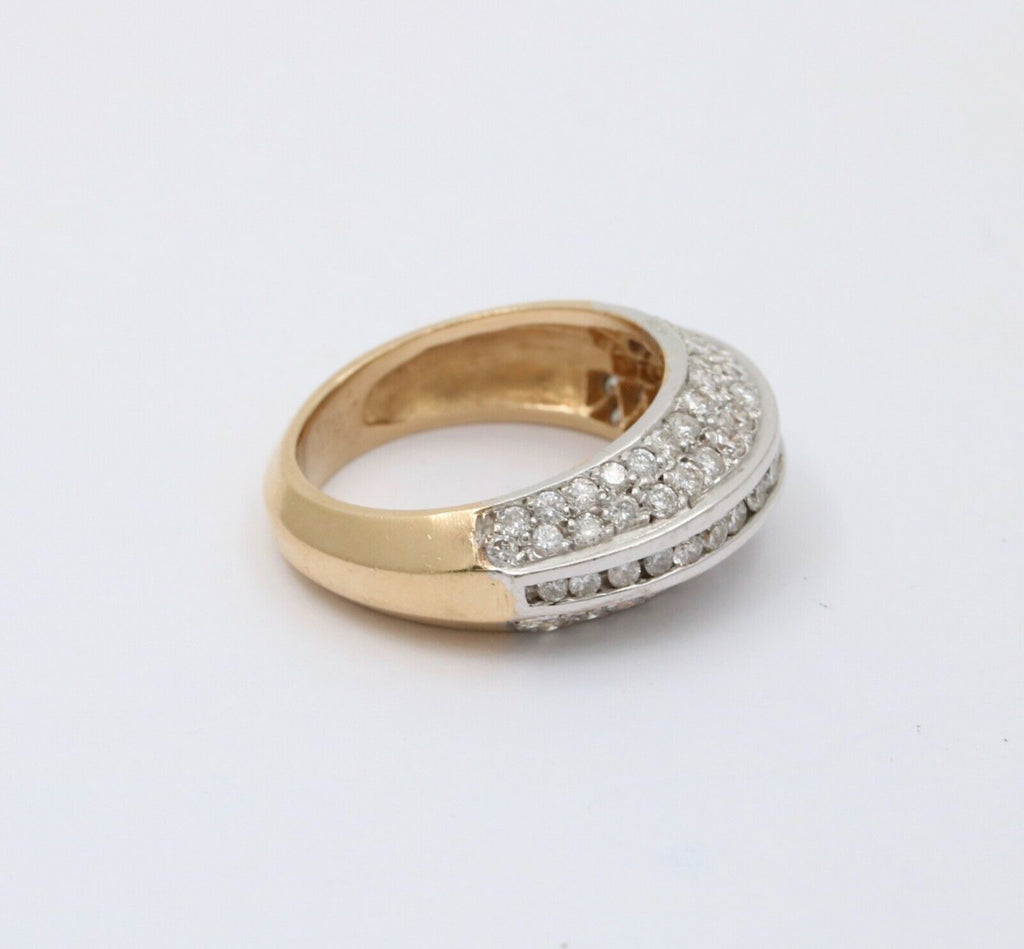 Vintage 14K Gold Diamond Minimal Pave Dome Ring, Wedding Band.