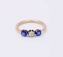 Load image into Gallery viewer, Victorian Old European Diamond Synthetic Sapphires 10K Yellow Gold Ring
