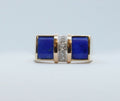 Cool Unisex Geometric Lapis Lazuli Diamonds 14K Yellow Gold Ring