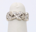 Vintage 14K White Gold Diamond Wide Ring Band.