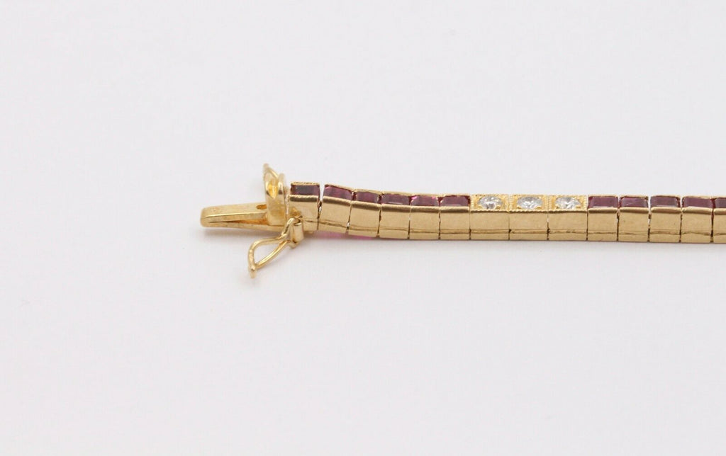 Vintage 18K Yellow Gold Ruby Diamond Tennis Bracelet