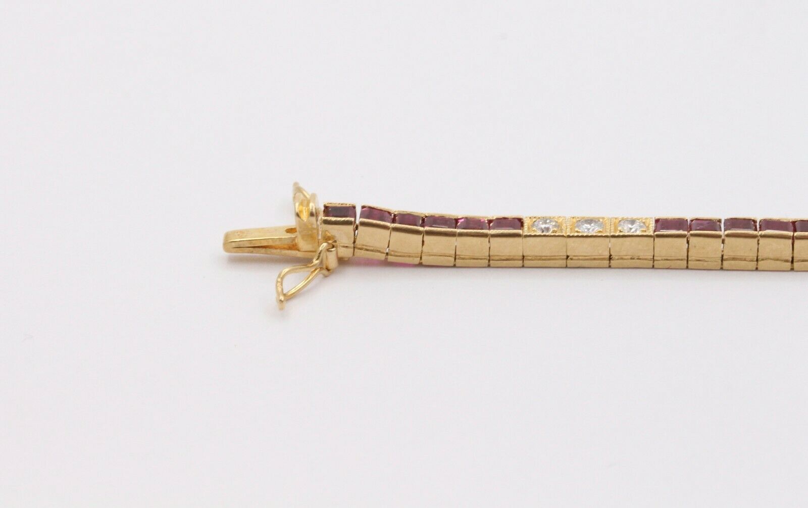 Vintage 18K Yellow Gold Ruby Diamond Tennis Bracelet