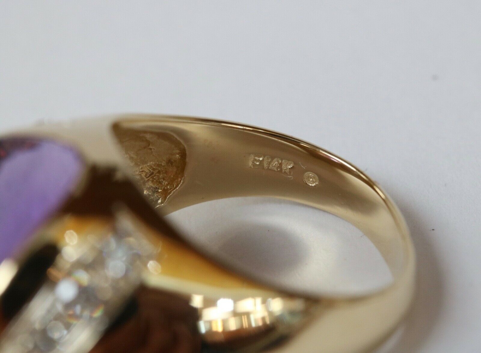Vintage 14K Yellow Gold  Amethyst & Diamonds Funky Ring.