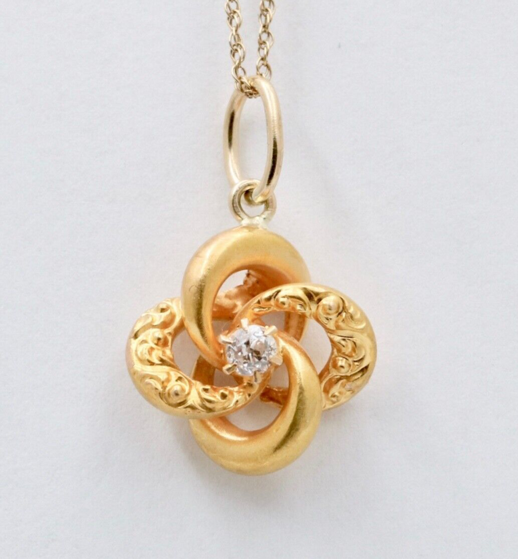 Art Deco Infinity Hoops Diamond 18K Yellow Gold Pendant