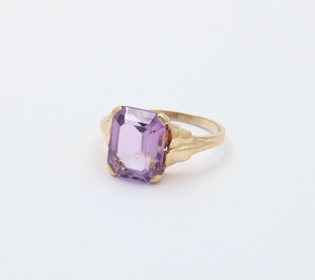 Vintage 14K Yellow Gold Amethyst Solitaire Ring , February Birthstone