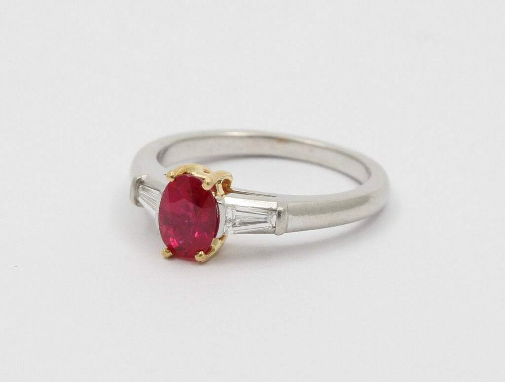 Vintage Tiffany & Co. Burma Ruby Baguette Diamonds Platinum18K Ring