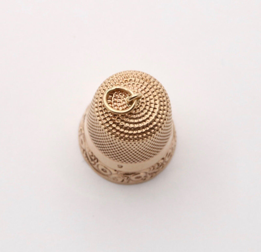 Antique 14K Yellow Gold Sewing Thimble Charm Pendant.