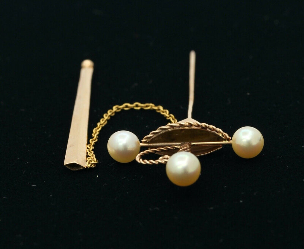 Victorian Sword Brooch 14K Yellow White Gold Diamond Pearls