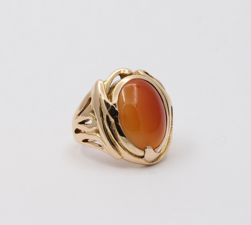 Art Nouveau Agate 14K Yellow Gold Ring