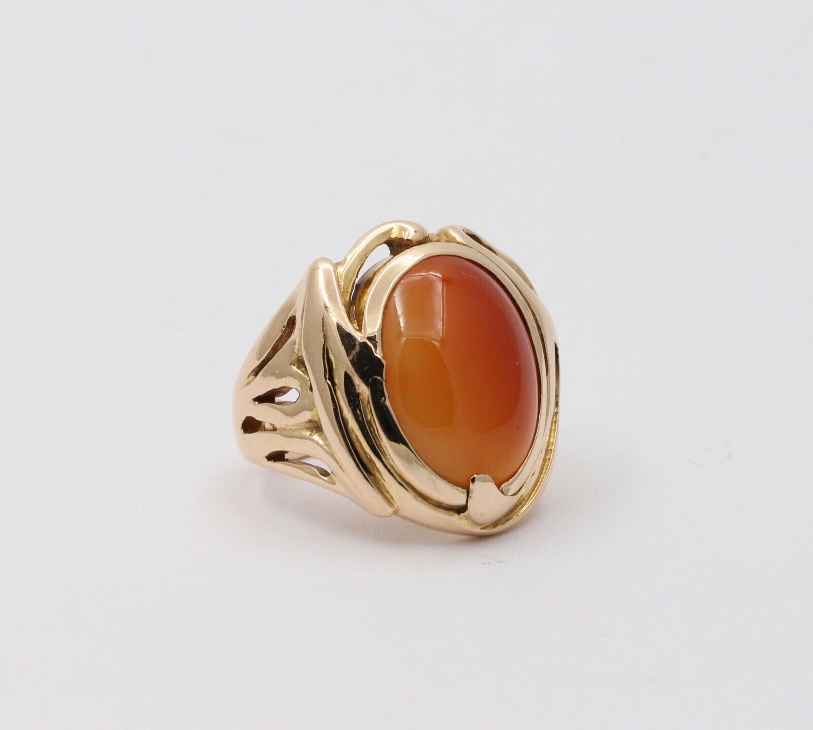 Art Nouveau Agate 14K Yellow Gold Ring