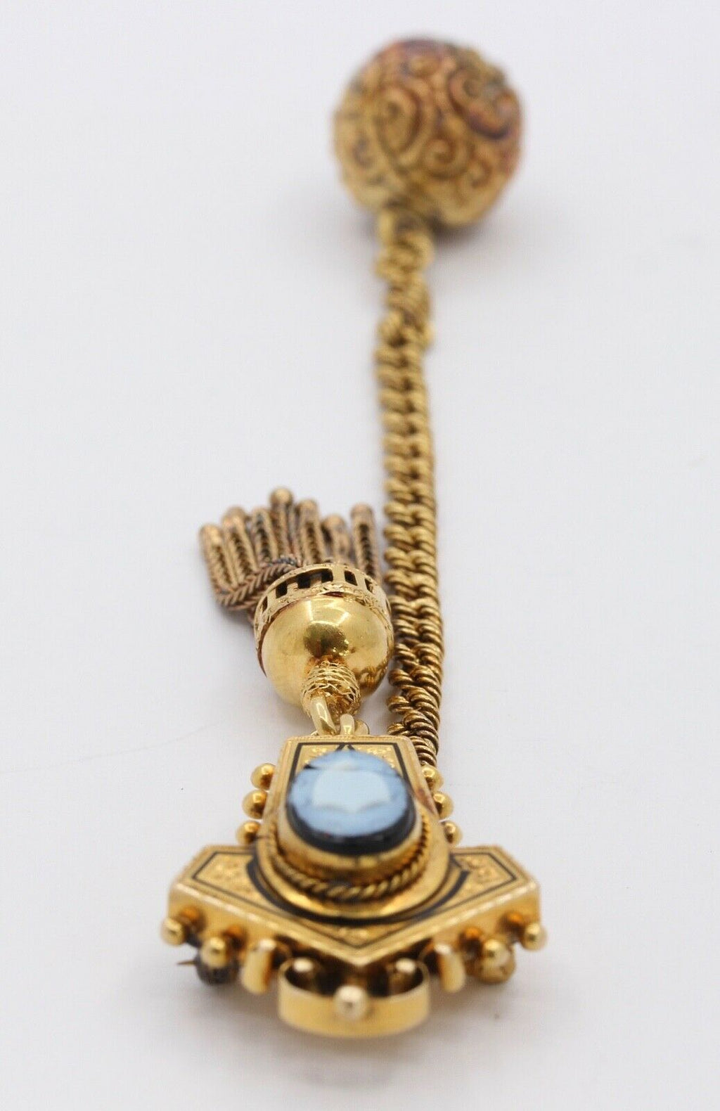 Victorian 14K Yellow Gold Enamel Clock Brooch pin