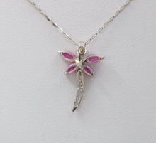 Load image into Gallery viewer, Sweet 14K White Gold Ruby Diamond Dragonfly Pendant Necklace
