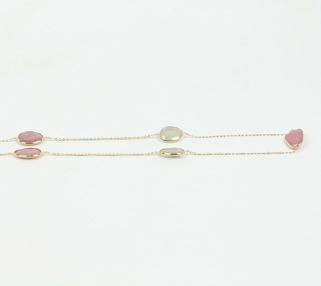 Vintage 14K Yellow Gold Garnet Station Necklace