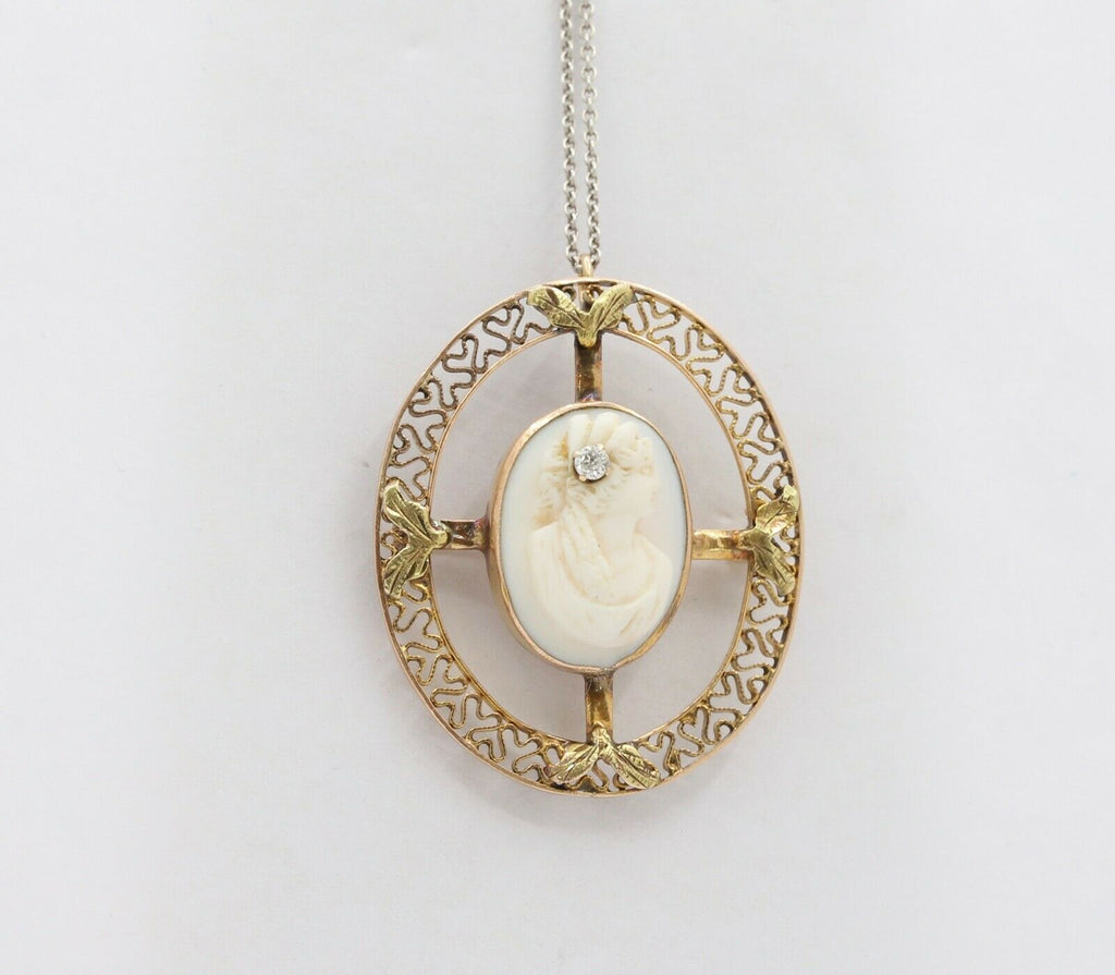 Vintage 14K Yellow Gold Cameo Pedant Brooch