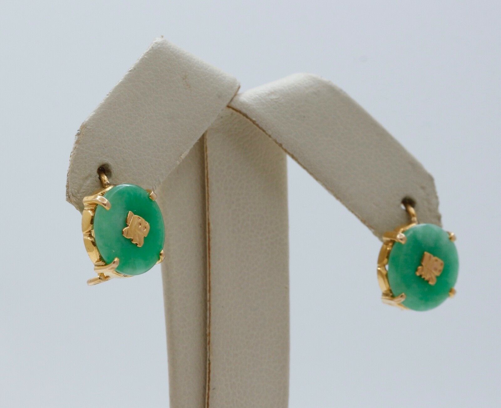 Vintage Good Luck Jade 14K Yellow Gold Earrings